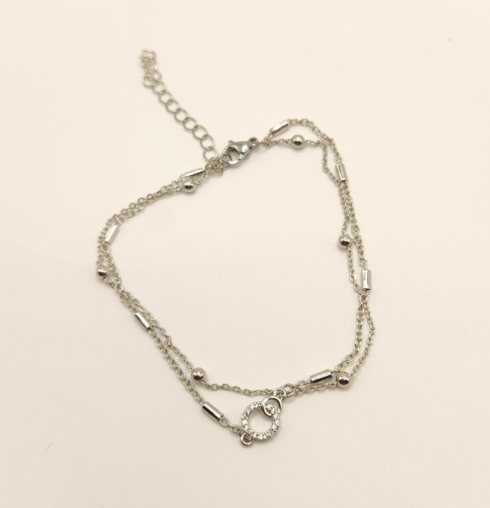 Silver Adjustable Dual Chain Circle Bracelet for Women