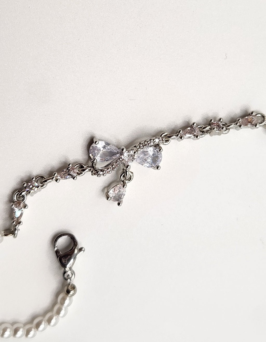 Bow Tie Stone Crystal Chain Pearl Adjustable Bracelet for Women; Great for Gifting