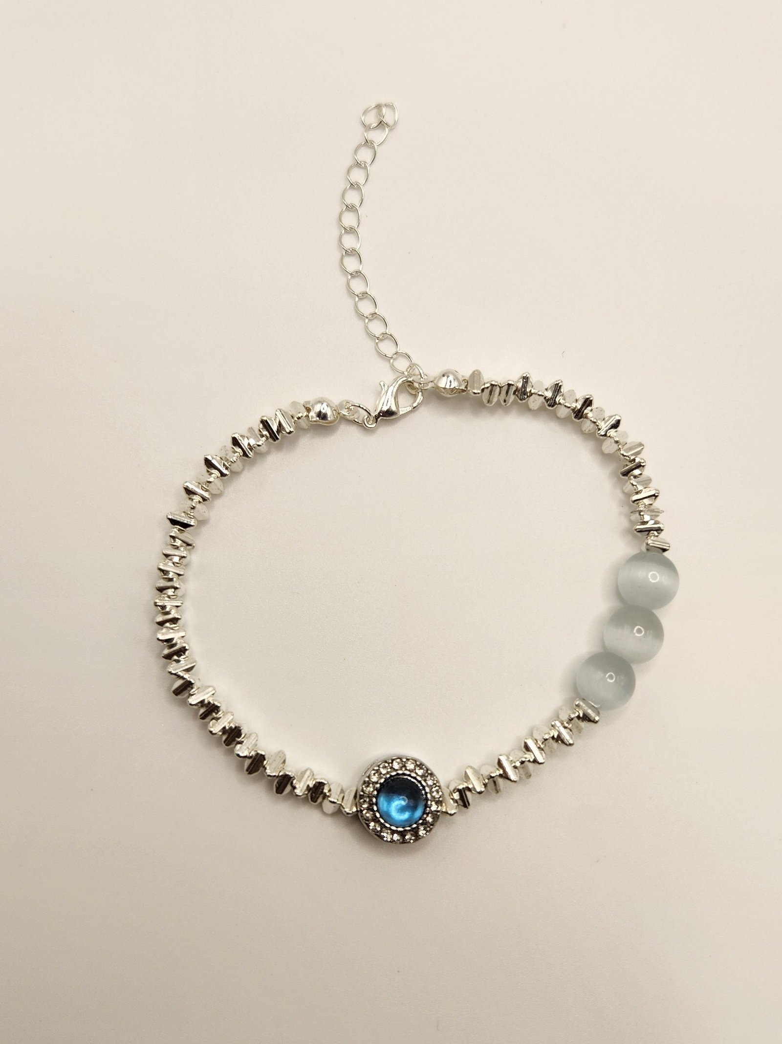Blue Crystal Pearl Broken Chain Adjustable Bracelet for Women; Special Gifts for Mom and Wifey
