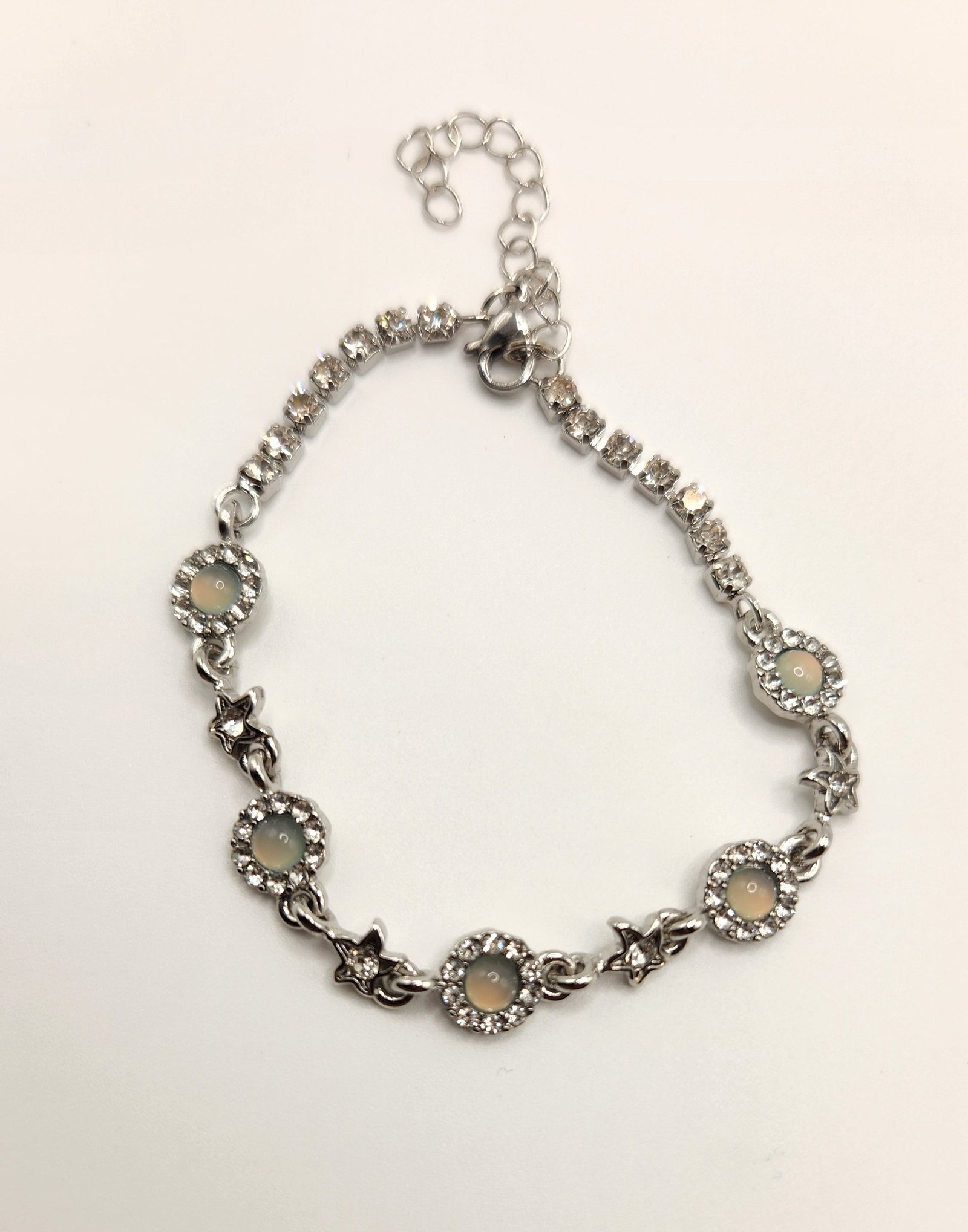 Silver Orb Star Stone Chain Adjustable Bracelet Jewelry for Women