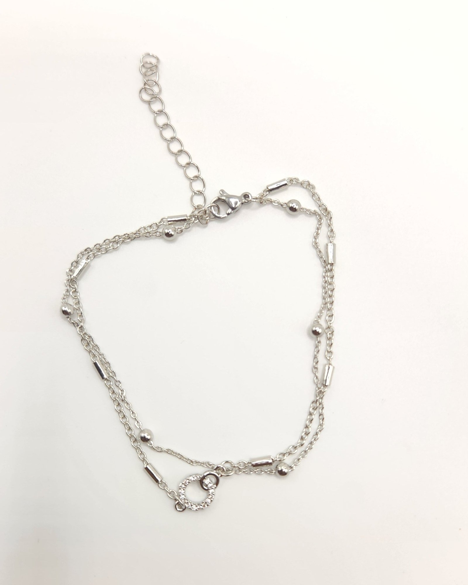 Silver Adjustable Dual Chain Circle Bracelet for Women