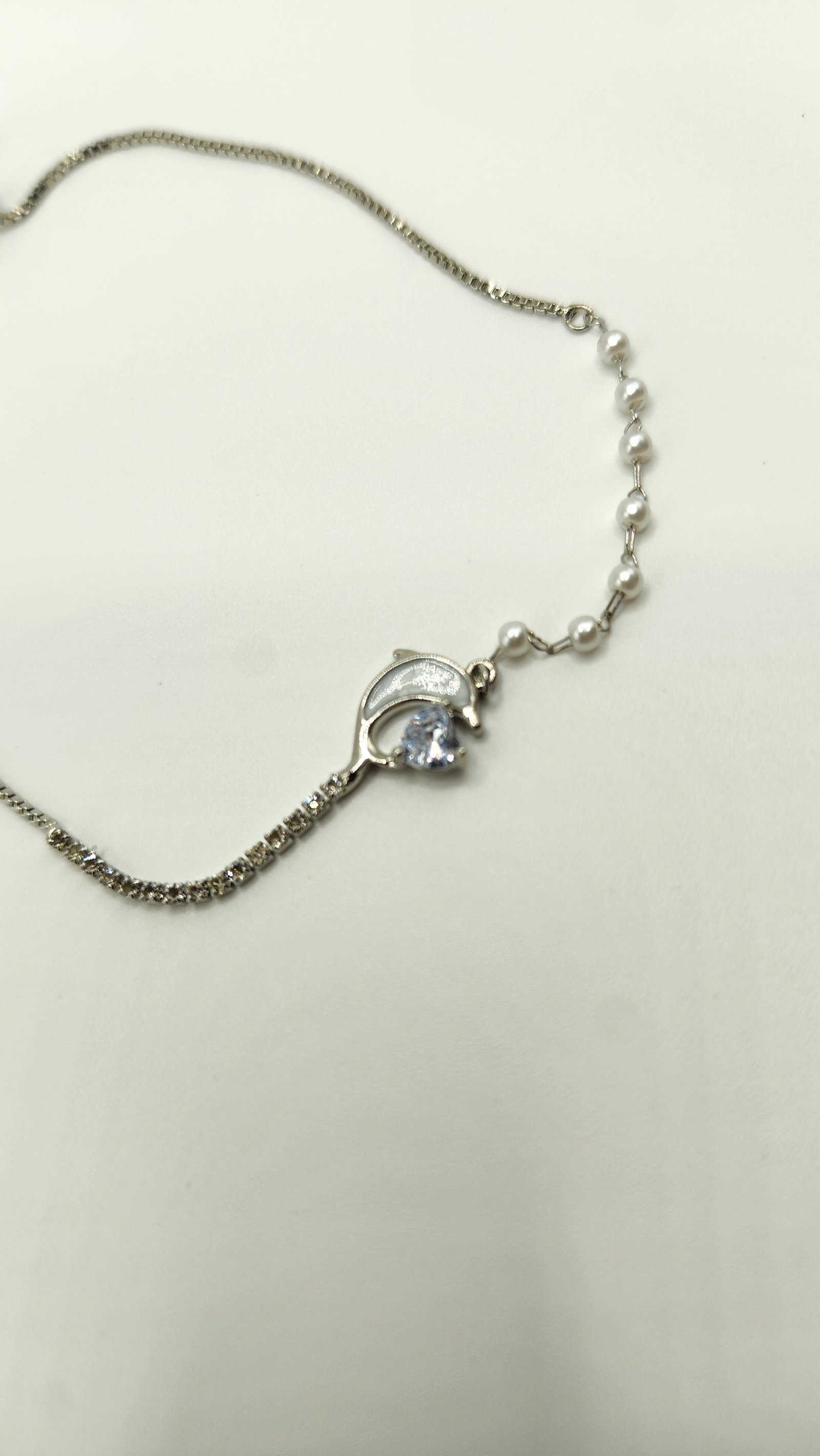 Dolphin & Love Pendant Pearl Rhinestone Chain Bracelet Jewelry for Women; Adjustable fit; Sensitive Skin; Perfect for Gifting