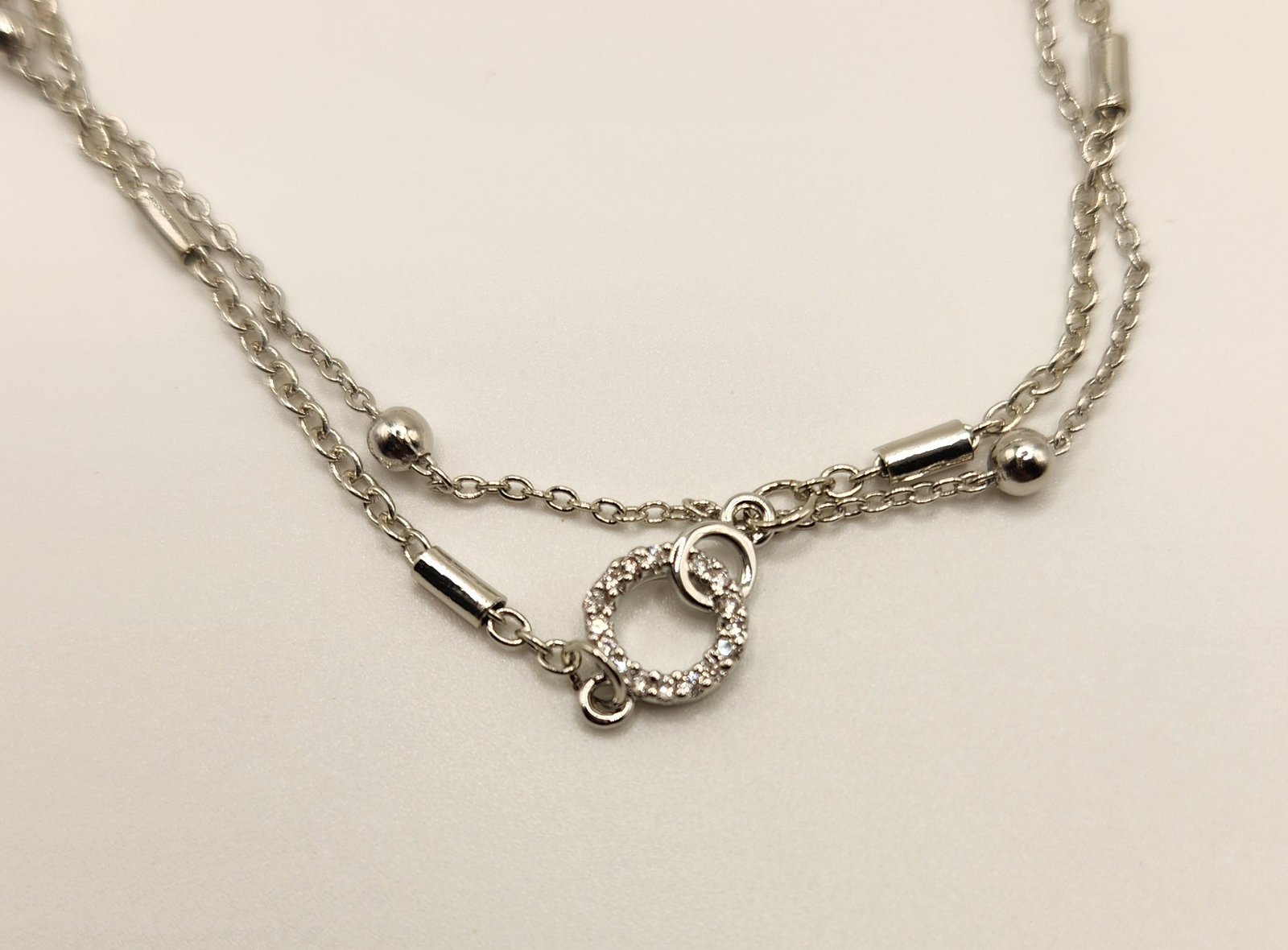 Silver Adjustable Dual Chain Circle Bracelet for Women