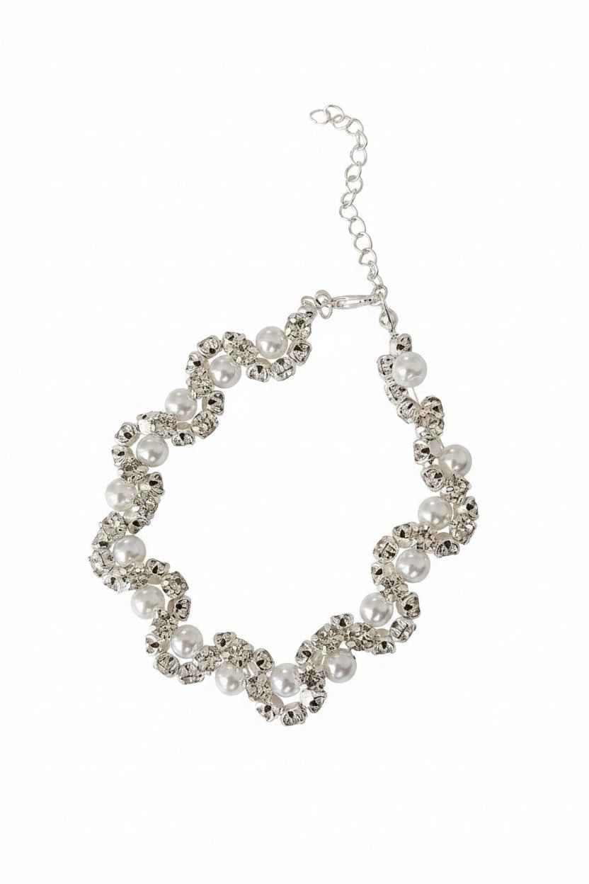 Women's Silver Beaded Bridal Adjustable Bracelet Jewelry