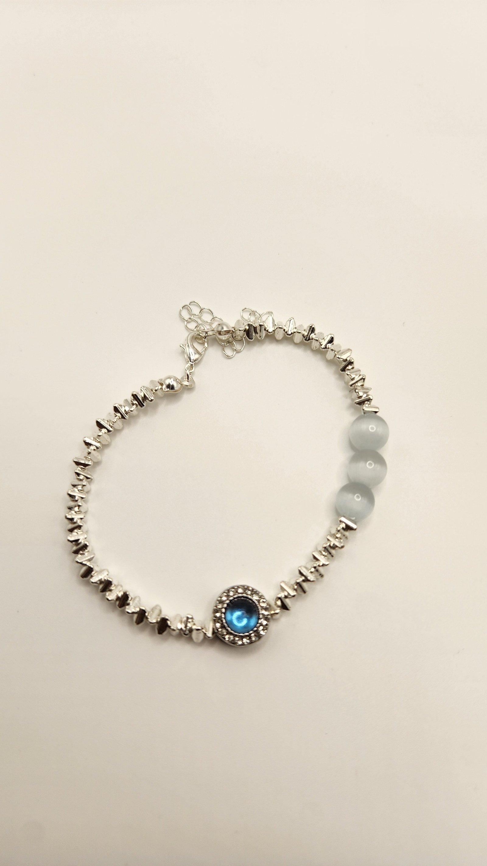 Blue Crystal Pearl Broken Chain Adjustable Bracelet for Women; Special Gifts for Mom and Wifey