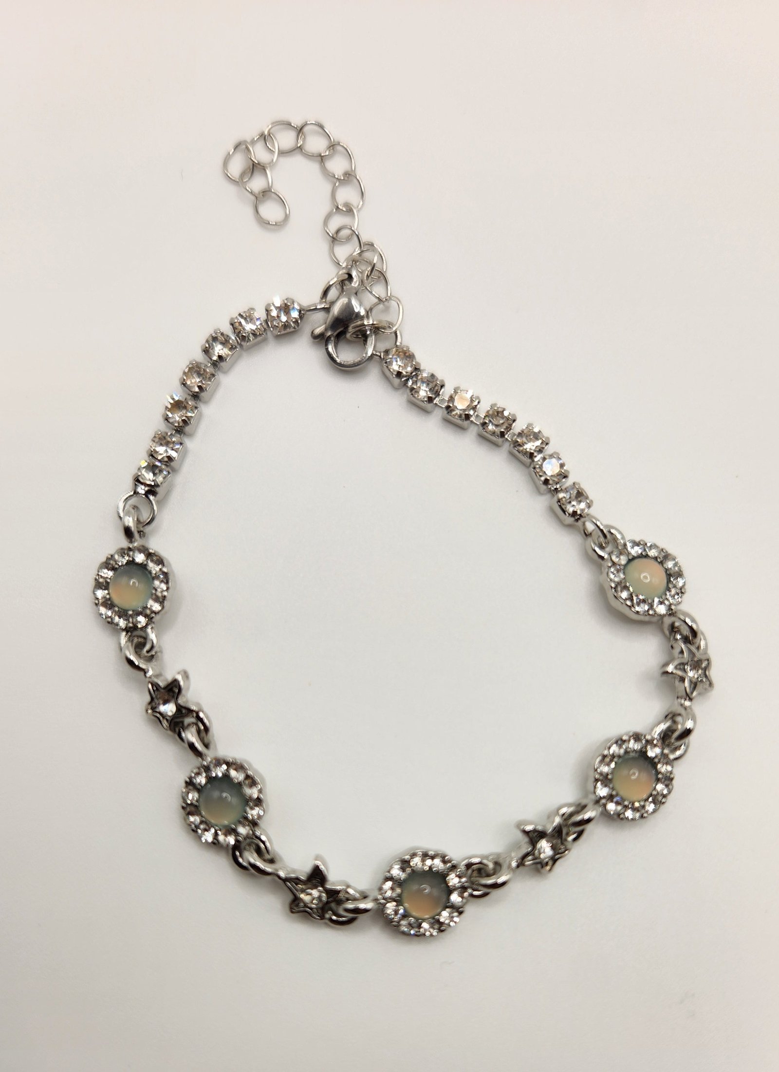 Silver Orb Star Stone Chain Adjustable Bracelet Jewelry for Women