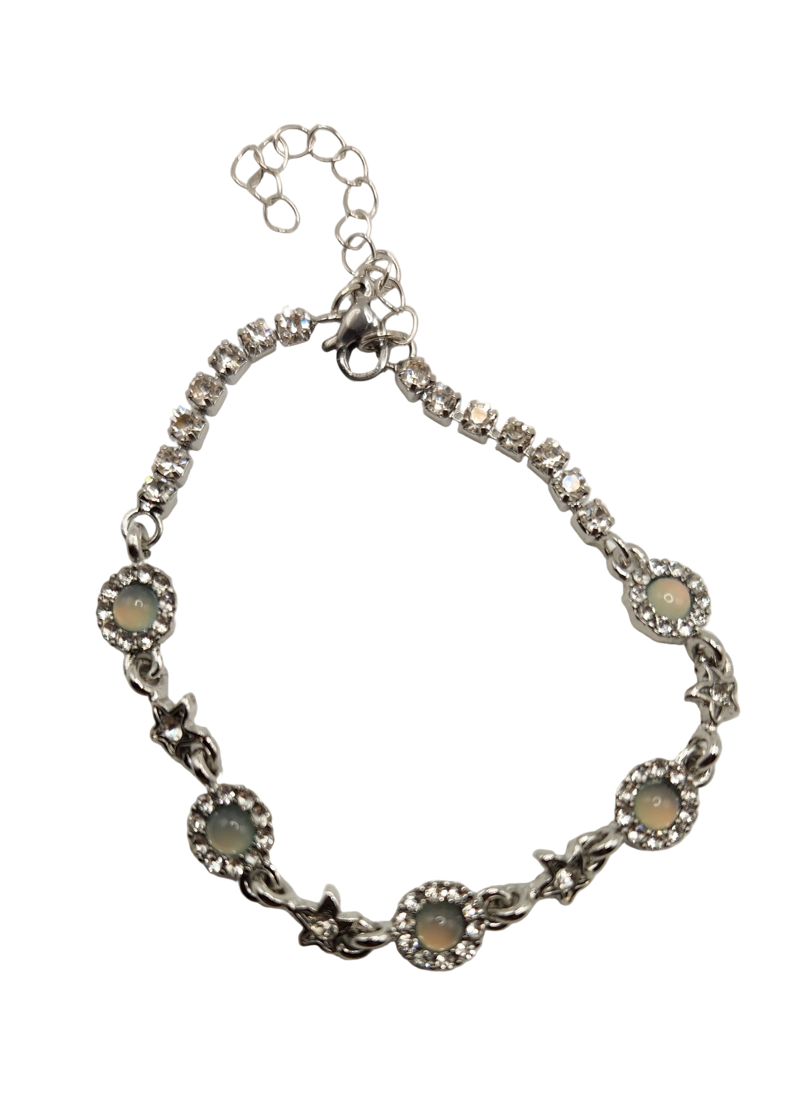 Silver Orb Star Stone Chain Adjustable Bracelet Jewelry for Women